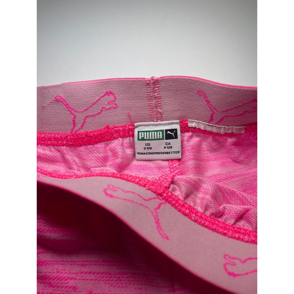 Puma Girls Pink Space Dye Athletic Shorts Size Small 7/8 Logo Waistband 0319 - Picture 3 of 6
